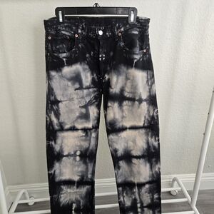 Levi's Black and White Straight Jeans with Tie-Dye Pattern